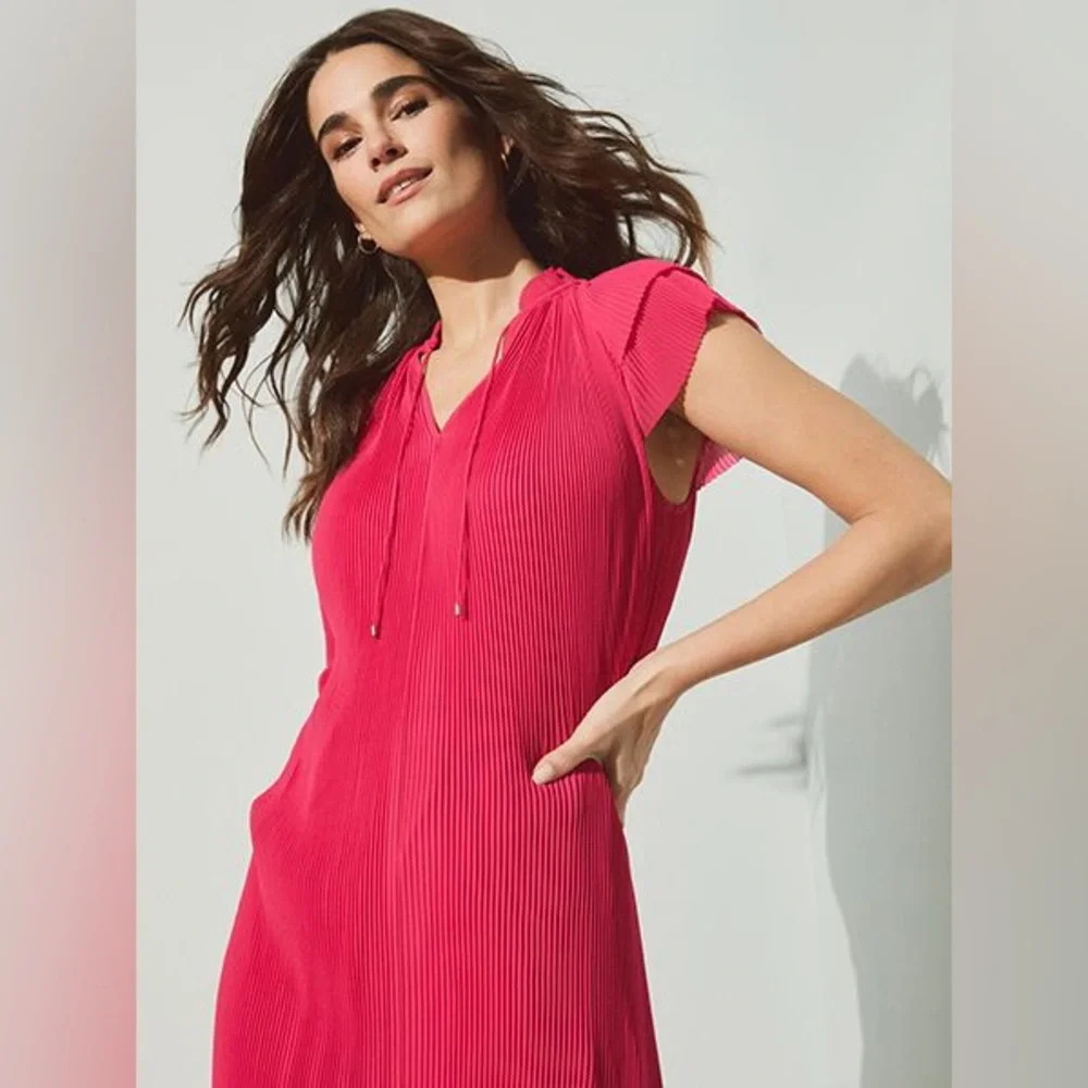 New NWT J.McLaughlin Aisha Dress in pink size XS pleated midi dress Carmine Rose